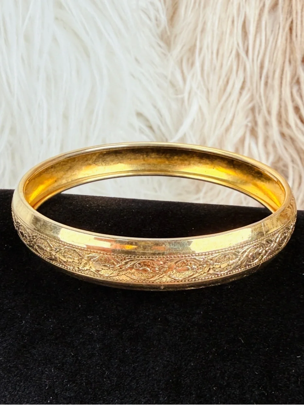 Vintage Goldtone Floral Engraved Bangle Bracelet